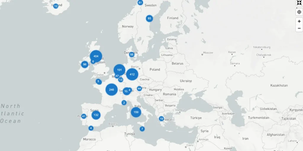 Number and location of the data centres in EU